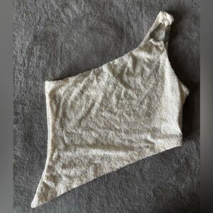 Princess Polly Cream Lace One-Shoulder Top